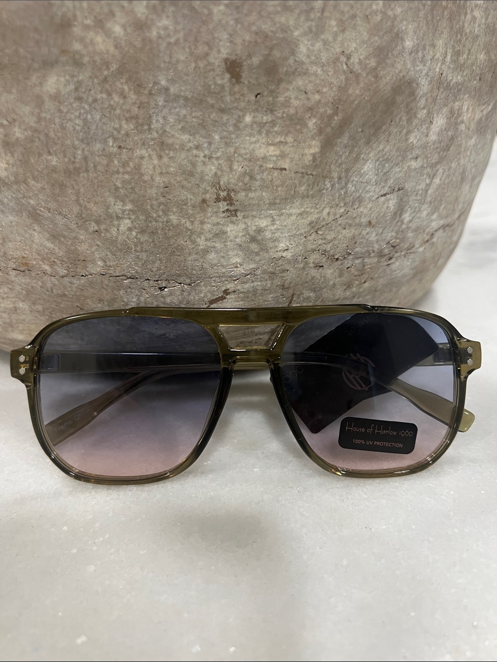 House of Harlow 1960 Olive Frame Sunglasses with Gradient Lenses